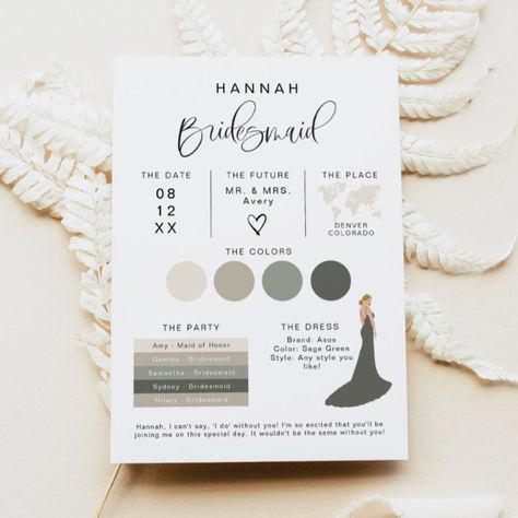 Bridesmaid Note, Modern Simple Wedding Invitations, Bridesmaid Simple, Bridesmaid Info Card, Minimalist Bridesmaid, Dream Wedding Ceremony, Wedding Color Themes, Wedding Announcement Cards, Modern Bridesmaid