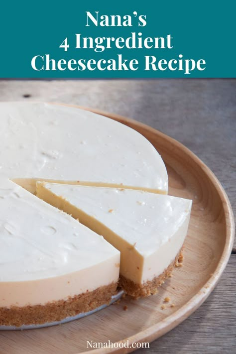 Grab this quick and easy 4-ingredient cheesecake recipe for your dessert today! Delicious, creamy, and oh so simple to whip up. When you need quick dessert ides you can't go wrong with this simple cheesecake recipe! 4 Ingredient Cheesecake, Simple Cheesecake Recipe, Diy Cheesecake, Cheesecake Recipe Easy, Quick Cheesecake, Simple Cheesecake, Cheesecake Recipes Easy Homemade, Easy Cheesecake Recipe, Homemade Cheesecake Recipes