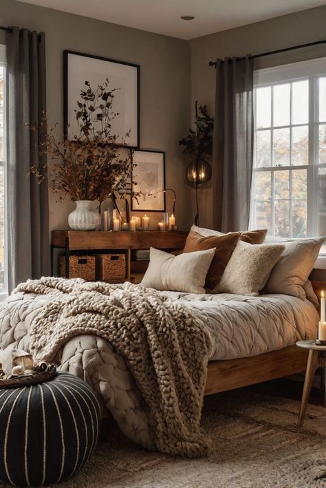 Cozy Closet Ideas, Aesthetic Bedroom Brown, Apartment Vibes Aesthetic, Cozy Vintage Home Decor, Warm Cozy Home Aesthetic, Room Ideas Aesthetic Cozy Vintage, Hygge Bedroom Decor Ideas, Cozy Room Colors, Cozy Fall Aesthetic Home