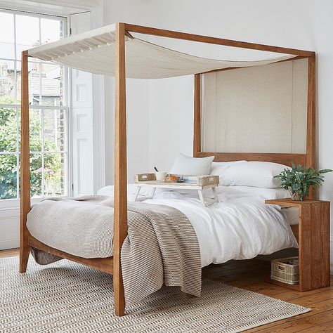 Sumatra Four Poster Bed: Statement sturdy bed frame made in Indonesia from reclaimed teak floorboards, Affiliate Marketing. Beds Canopy, Four Poster Bedroom, Bed Frames Ideas, King Size Canopy Bed, Frames Ideas, Canopy Bed Frame, Wooden Beds, King Sized Bedroom, Bed Platform