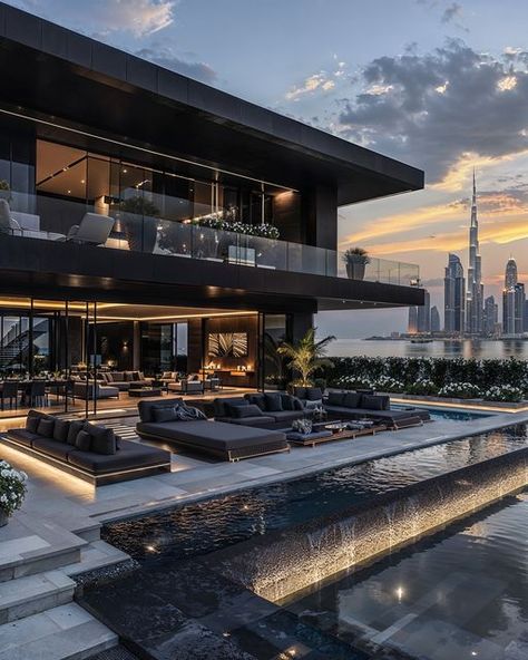 Penthouse Modern Interior Design, Luxury House Outside Design, Modern Luxury House Design Interior, Best Modern House Design Interior, Black Mansions Luxury, Dubai Mansions Luxury, Modern Luxury Houses Mansions, Black Luxury House Interior Design, Luxury House Mansions Dream Homes