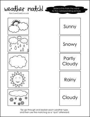 Weather Match Printable Teaching Weather, Seasons Worksheets, Weather Worksheets, Preschool Weather, Weather Words, Weather Unit, Simple Present, 1st Grade Science, First Grade Science