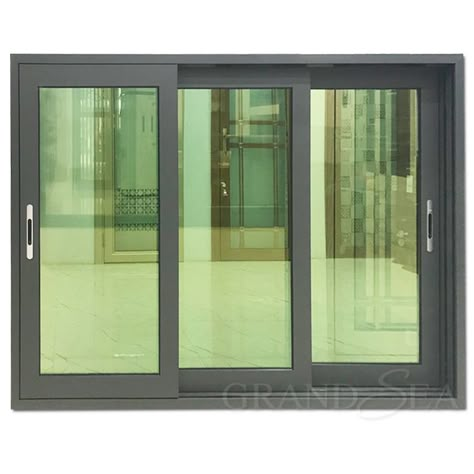 Aluminum sliding window using 3 channels aluminum sliding frame assembled with double reflective glass. It is can open the space maximum and that not take up the rest of space. So it is widely applicable in partition room space and ventilation. Black Aluminium Windows Interior Design, Aluminum Sliding Window Design, Slider Window Designs, Glass Window Design Modern, Window Sliding Design, Window Glass Design Modern, Aluminum Sliding Door Design, Sliding Windows Ideas, Aluminum Windows Design