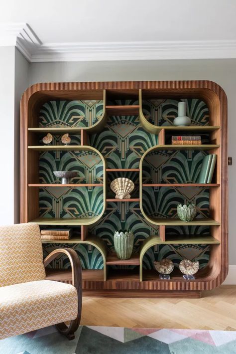 Art Deco home library - Wood Works Brighton Art Deco Decor, Shelving Design, Art Deco Home, Wood Works, Interior Modern, Interior Deco, Art Deco Interior, Home Library, Dream House Decor