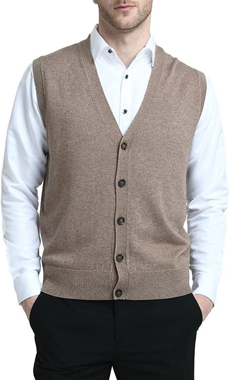 Kallspin Men's Vest Sweater Cashmere Wool Blend V Neck Sleeveless Button Cardigan Sweater(Coffee.X-Large) at Amazon Men’s Clothing store Sweater Vest Outfit Mens, Plaid Vest Men, Men's Sweater Vest, Grafic Art, Modest Formal Dresses, Sweater Vest Outfit, Cable Knit Vest, Coffee Sweater, Sweater Vest Mens