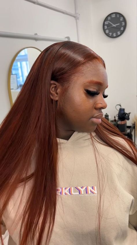 Sew In Dyed Hair, Natural Hair Color Wigs, Auburn Spice Hair Color, Color 30 Wig, Fall Wig Hairstyles, Closure Sew In Color, Ginger Sew In Weave With Leave Out, Fall Color Wigs For Black Women, Colored Sew In