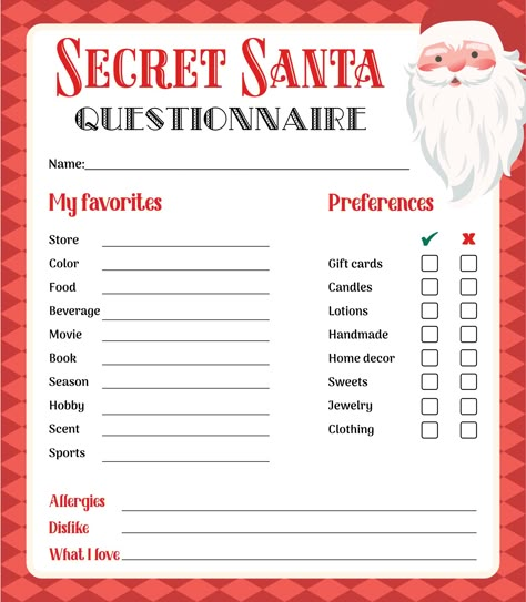 Secret Santa At School, Christmas Gift Questions For Adults, Christmas Wishlist Questionnaire, Work Secret Santa Ideas Free Printables, Secret Santa Gift Questionnaire, Christmas Gift Questionnaire For Adults, Questionnaire For Christmas Gift Ideas, Secret Santa Questionnaire Simple, Christmas Gift Exchange Wish List