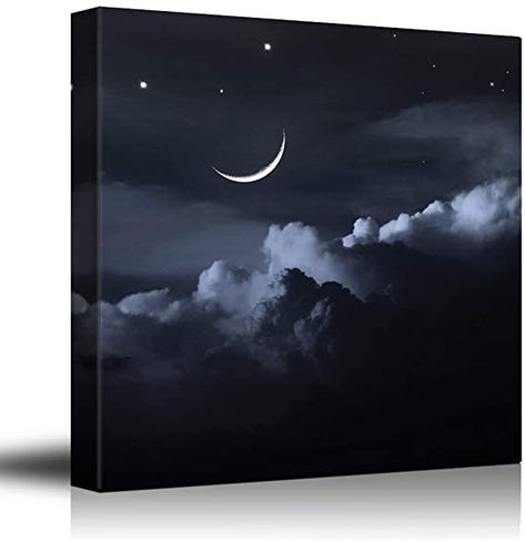 Cloud Canvas Art, Black Canvas Art, Fall Canvas Painting, Dark Paintings, Black Canvas Paintings, Canvas Drawings, Dark Clouds, Moon Painting, Easy Canvas Painting