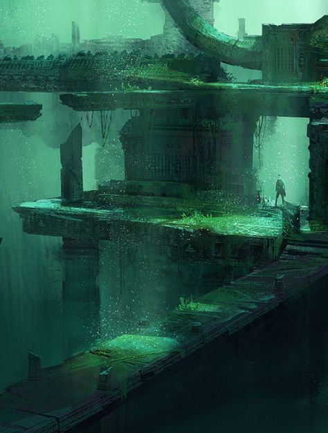 Sunken City, Landscape Concept, Fantasy City, Fantasy Setting, Fantasy Places, Wow Art, Fantasy Art Landscapes, Fantasy Concept Art, High Fantasy