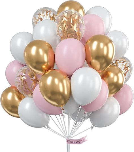 Pink Graduation Party, Pink Birthday Decorations, 60 Balloons, Balloons White, Pink Graduation, Baby Party Decorations, Pink Party Decorations, Beautiful Balloons, Gold Party Decorations