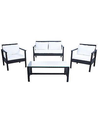 Look at this amazing score I found on Rue La La Tropical British Colonial Style, Tropical British Colonial, Coffee Table With Chairs, Black Wicker, Patio Loveseat, British Colonial Style, Live Set, Outdoor Lounge Set, White Cushions