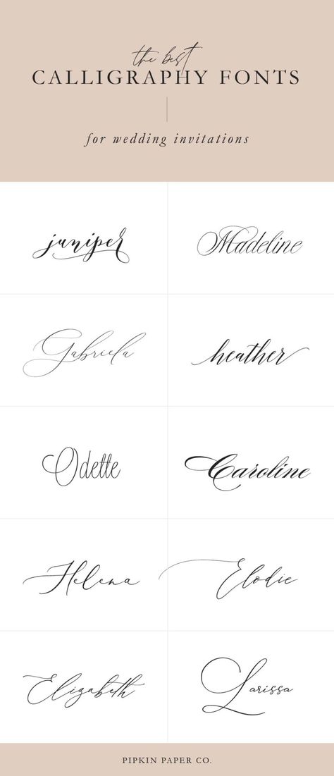 Our most popular calligraphy fonts for wedding invitations. We've tried *a lot* of fonts over the years and these are the best fonts for wedding invitations | Pipkin Paper Co. Best Font For Wedding Invitations, Font Invitation Wedding, Best Free Wedding Fonts, Best Fonts For Wedding Invitations, Wedding Invitations 2022, Maroon Wedding Invitations, Best Wedding Fonts, Fonts For Wedding Invitations, Fonts For Invitations