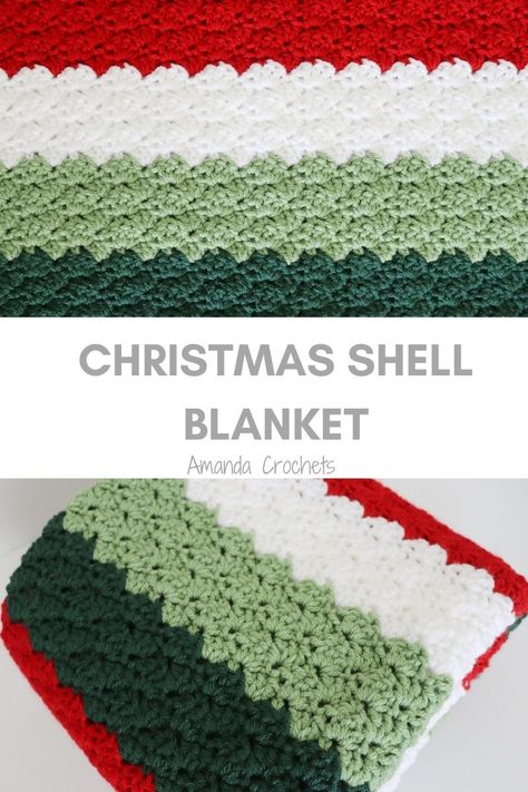 Amanda Crochets, Christmas Crochet Blanket, Crochet Christmas Ornaments Free, Crochet 101, Christmas Crochet Patterns Free, Crochet Throw Pattern, Crocheted Christmas, Dream Blanket, Crochet Shell Stitch