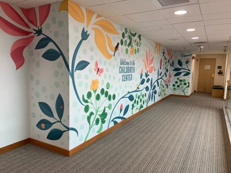 Zoe Design Works — Mural for Cooley Dickinson Hospital Classroom Painted Walls, Preschool Wall Mural, Wall Murals School, You Belong Here Mural, Hospital Mural Wall Art, Sunday School Mural, Daycare Mural Ideas, Preschool Murals Wall Ideas, Hospital Wall Painting