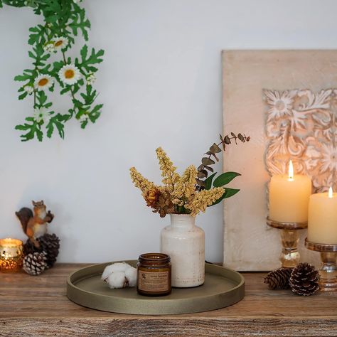 Hanobe Decorative Coffee Table Tray: Gold Wood Tray Round Rustic Wooden Trays Circle Farmhouse Centerpiece Candle Holder for Home Decor Ottoman Counter Display Living Room Organizer 12" : Amazon.ca: Home Round Dining Table Decor Centerpieces, College Bar Cart, Gold Tray Decor, Dining Table Decor Centerpiece, Round Dining Table Decor, Table Decor Centerpieces, Centerpiece Candle Holder, Decorative Coffee Table, Round Wood Tray