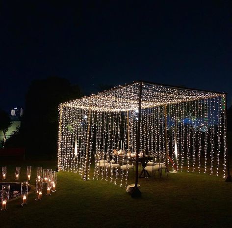 Dyi Wedding, Backyard Dinner Party, Light Tunnel, Outdoors Birthday Party, Terrace Decor, Garden Reception, Pergola Lighting, Engagement Party Decorations, Wedding Stage Decorations