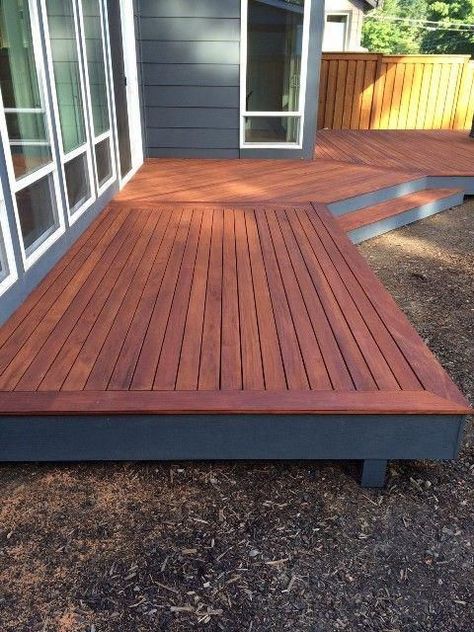 Patio Decks, Mahogany Decking, Patio Deck Designs, Wooden Deck, Deck Designs Backyard, Decks Backyard, Diy Deck, House With Porch, Backyard Deck