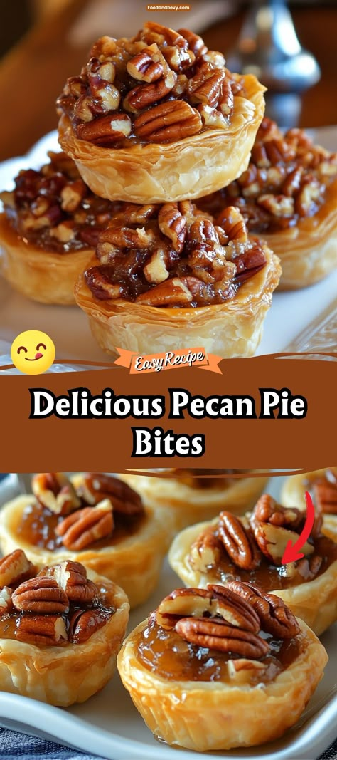 Indulge in Pecan Pie Bites, the perfect mini treat for pecan pie lovers. These bites feature a flaky crust filled with a rich, caramelized pecan filling, offering all the classic flavors of pecan pie in a bite-sized form. Ideal for holiday gatherings or as a sweet snack. #PecanPieBites #MiniDesserts #HolidayTreats Gf Cookie Recipes, Pecan Tassie Recipe, Magic Pie, Finger Food Dessert, Chocolate Covered Pretzels Recipe, Pecan Pie Bark, Cookie Balls Recipe, Buckeye Cookies, Pecan Tassies