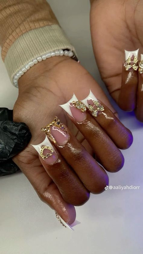 Short Acrylic Nails Exotic, Bad Nails, Birthday Nail Designs, Birthday Nail, Duck Nails, Hard Nails, Drip Nails, Ombre Acrylic Nails, White Acrylic Nails