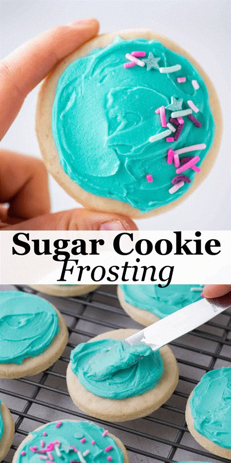 This is the sugar cookie frosting recipe you've been searching for! The best sugar cookies can be ruined by a bad frosting, but not in your kitchen anymore! You can always rely on this homemade icing to deliver a smooth, creamy, and bursting with rich, buttery vanilla flavor. Butter Cream Icing For Sugar Cookies, Sugar Cookie Buttercream Icing, Frosting For Sugar Cookies Buttercream, Butter Frosting For Cookies, Butter Cream Icing For Cookies, Best Cookie Frosting Recipe, White Frosting For Cookies, Easiest Frosting Recipe, Whipped Frosting For Cookies