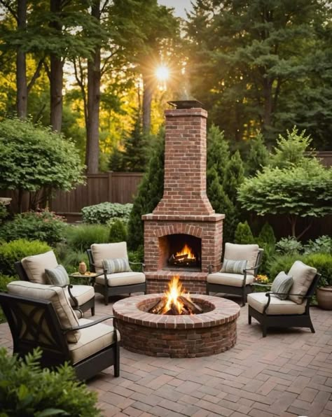 Outdoor Brick Fireplace Ideas, Fireplace Outdoor Ideas, Outdoor Fireplace Ideas Backyards, Backyard Fireplace Patio, Brick Outdoor Fireplace, Courtyard Fireplace, Patio Fireplace Ideas, Backyard Fireplace Ideas, Family Commune