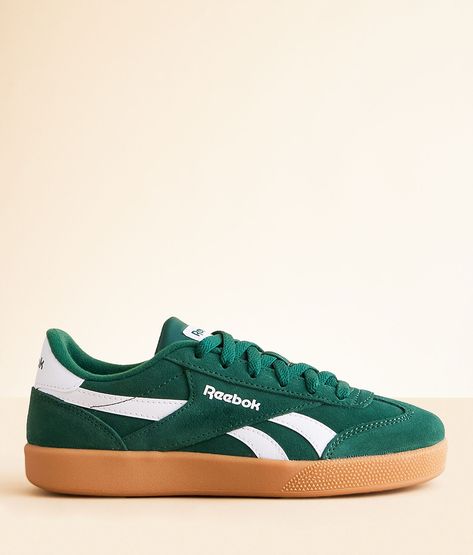 Reebok® Smash Edge Leather Sneaker - Women's Shoes in Dark Green White Gum | Buckle Womens Dress Sneakers, Green Rebook Sneakers, Reebok Green Sneakers, Boho Tennis Shoes, Green Reebok Shoes Outfit, Forest Green Sneakers, Cute Womans Shoes, Cute Everyday Shoes For Women, Everyday Shoes Women