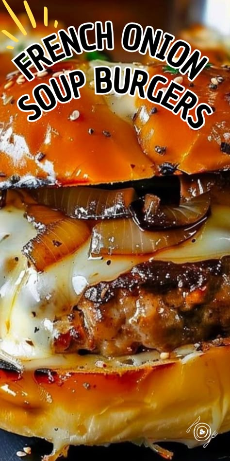 French Onion Soup Burgers French Onion Soup Burgers Ground Beef, Onion Soup Mix Burgers Recipe, French Onion Soup Hamburger Recipes, French Onion Hamburgers, French Onion Burgers Recipes, Hamburger With Onions, Hamburger Sandwich Ideas, French Onion Turkey Burgers, Hamburger Ideas Creative