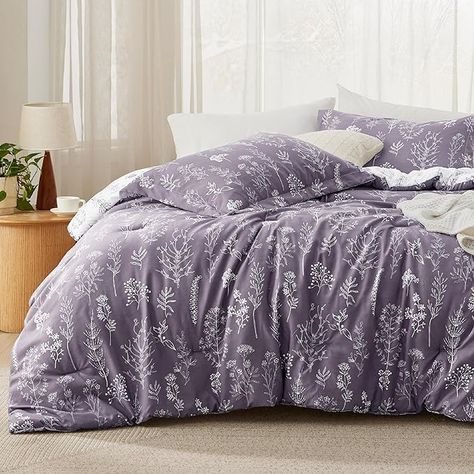 Amazon.com: Bedsure Queen Comforter Set - Grayish Purple Comforter, Cute Floral Bedding Comforter Sets, 3 Pieces, 1 Soft Reversible Botanical Flowers Comforter and 2 Pillow Shams : Home & Kitchen Bedding Comforter Sets, Purple Comforter, Purple Duvet, Kids Comforter Sets, Flower Comforter, Purple Duvet Cover, Full Comforter Sets, Kids Comforters, Floral Comforter Sets