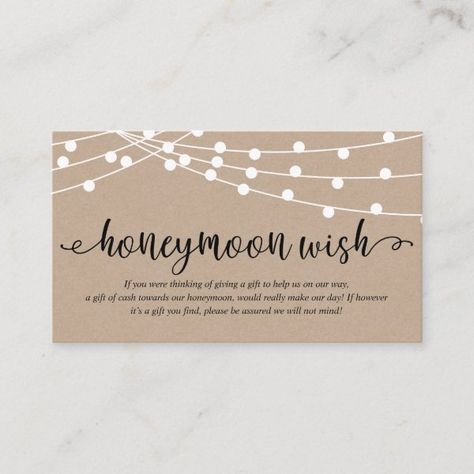 Rustic kraft string lights, Wedding Honeymoon Fund Enclosure Card Honeymoon Fund Ideas, Wedding Honeymoon Fund, Honeymoon Shower, Wishing Well Wedding, Honeymoon Wish, Honeymoon Fund, String Lights Wedding, Honeymoon Gifts, Wish Card