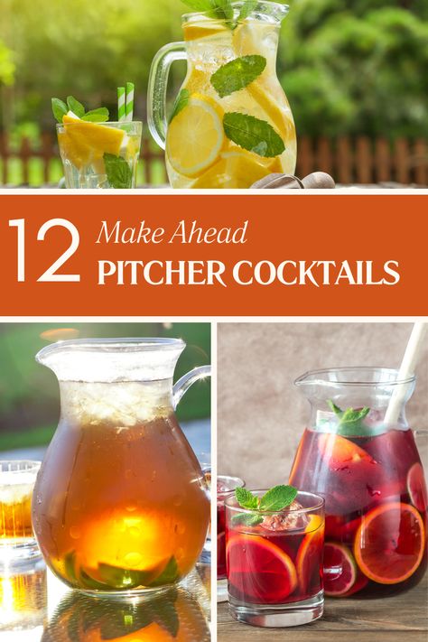 Brunch Pitcher Cocktails, Tailgate Batch Cocktail, Cocktails You Can Make In A Pitcher, Pitcher Recipes Alcoholic, Make Ahead Alcoholic Drinks, Mixed Drink Pitcher Recipes, Easy Pitcher Cocktails Party Drinks, Cocktail Pitcher Recipe Party Drinks, Party Pitcher Drinks Alcohol