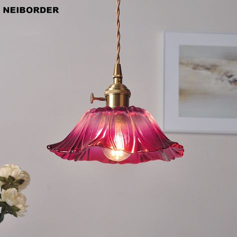 Nordic Style Flower Shape Colorful Glass Pendant Light With Switch for Bedroom Living Room Kitchen Bar Hanging Lamp Fixture - AliExpress Chandelier Ideas, Camellia Flower, Copper Lamps, Glass Light, Brass Lamp, Lamp Holder, Flower Pendant, Living Room Lighting, Flower Shape