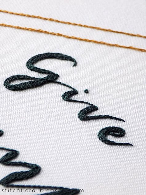 Hand embroidery lettering ideas Handwriting Embroidery Stitches, Embrodery Stiching Ideas Letters, Letter Embroidery Stitches, Lettering Embroidery Hand, Hand Lettering Embroidery, Thick Embroidery Letters, Lettering Stitch Embroidery, Hand Embroidered Lettering, Embroidery Words Letters Stitches