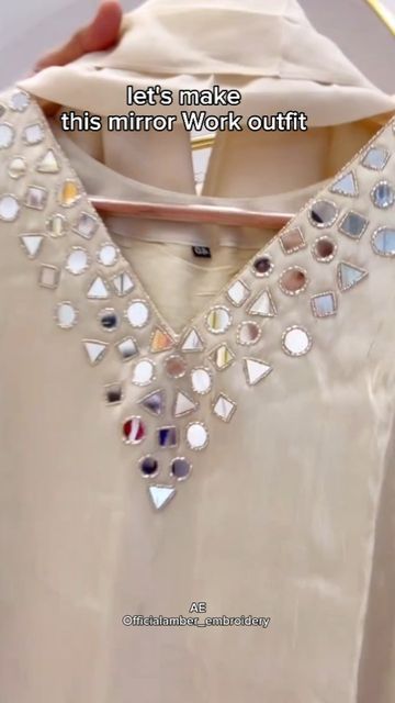 Mirror Design Kurti, Mirror Work On Dress, Mirror Embroidery Designs For Kurtis, Kurti Work Design Hand, Mirror Work Embroidery Kurti, Simple Handwork On Kurti, Simple Hand Embroidery Designs For Kurti, Simple Mirror Work Blouse Designs, Mirror Hand Work Embroidery