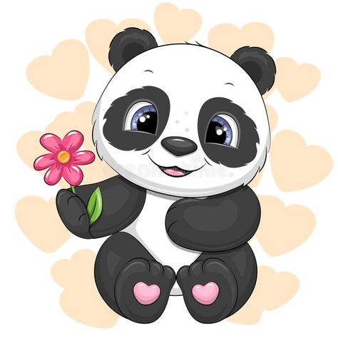 Animal White Background, Hearts Illustration, Flower Vector Illustration, Cute Panda Cartoon, Cartoon Drawings Of Animals, Disney Drawings Sketches, Panda Party, Flower Vector, Panda Art