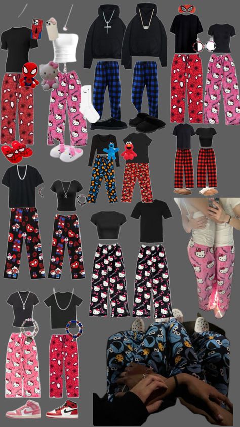 Here is some ideasssss Matching Pj Couple, Pj Outfit, Ideas For Couples, Couple Matching, Pretty Outfits