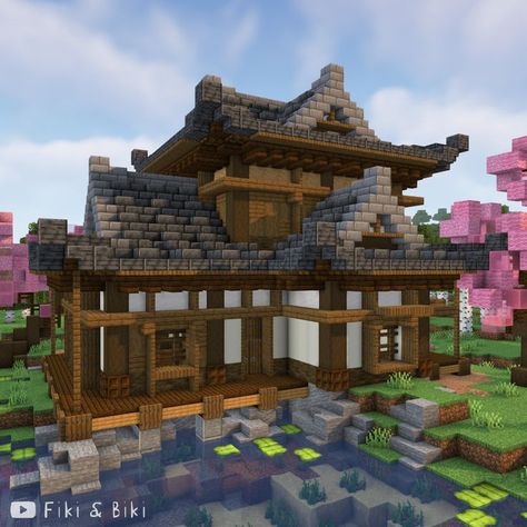 Tutorial is on our YouTube channel: Fiki & Biki 🐔 (link in bio) Japanese Minecraft Builds, Minecraft Japanese House, Minecraft Japanese, Rumah Minecraft Sederhana, Minecraft Idea, Asian House, Bamboo House Design, Minecraft House Plans, Traditional Japanese House