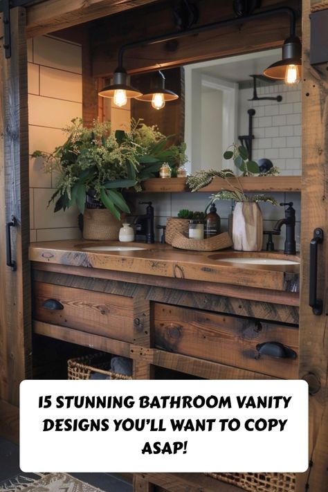 Transform your bathroom with these 15 gorgeous vanity designs! 🛁✨ From sleek modern styles to rustic charm, find the perfect vanity inspiration for an upgraded look. #BathroomVanity #HomeDecor #BathroomDesign Craftsman Style Bathroom Vanity, Black And Stainless Steel Bathroom, Bathroom Vanity Between Two Walls, 72 In Bathroom Vanity Ideas, Homemade Vanity Ideas Bathroom, Antique Furniture Vanity Bathroom, Two Bathroom Vanities Side By Side, Double Sink One Mirror, Hickory Vanity Bathroom