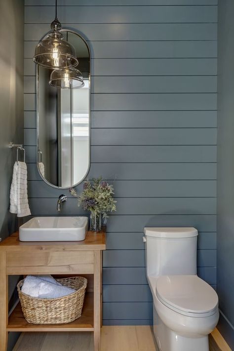 Farmhouse Powder Room, Half Bathroom Remodel, Powder Room Ideas, Powder Room Remodel, Small Bathroom Sinks, Pool Bathroom, Powder Room Decor, Downstairs Toilet, Cottage Bathroom