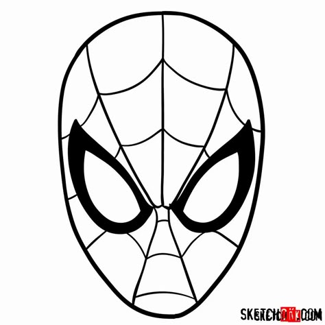 How to draw Spider-Man mask - Sketchok easy drawing guides Half Face Drawing, Spiderman Sketches, Male Face Drawing, Simple Face Drawing, Face Doodles, Spiderman Tattoo, Spider Drawing, Spiderman Mask, Spiderman Face