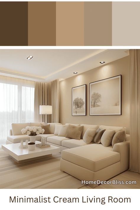 Minimalist Living Room: Cream Color Palette Cream Colour Living Room Ideas, Neutral Color Palette Interior Design, Neutral Theme Living Room, Cream Wall Living Room, Cream Colored Living Room Ideas, Living Room Designs Color Palette, Cream Living Room Walls, Interior Color Schemes Living Room, Cream Color Room