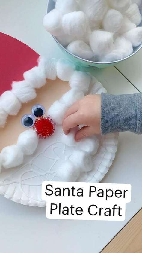 Santa Paper Plate Craft | Preschool crafts, Christmas crafts, Toddler crafts Cotton Ball Santa Craft, Christmas Crafts For 3-5, Toddler Arts And Crafts Christmas, Santa Cotton Ball Craft, Arts And Crafts Christmas For Kids, Christmas Decorations For Preschool, Christmas Party Ideas For Toddlers, Daycare Christmas Party Ideas, Paper Plates Christmas Crafts