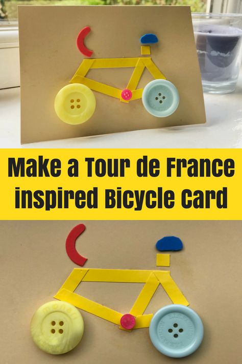 Crafts: Make a Tour de France inspired Bicycle Card #TourDeFrance #Card #CardMaking #Bicycle #BicycleCrafts France For Kids, France Craft, Bicycle Crafts, Bike Craft, May Crafts, French Crafts, Transportation Crafts, Bicycle Cards, Toddler Arts And Crafts