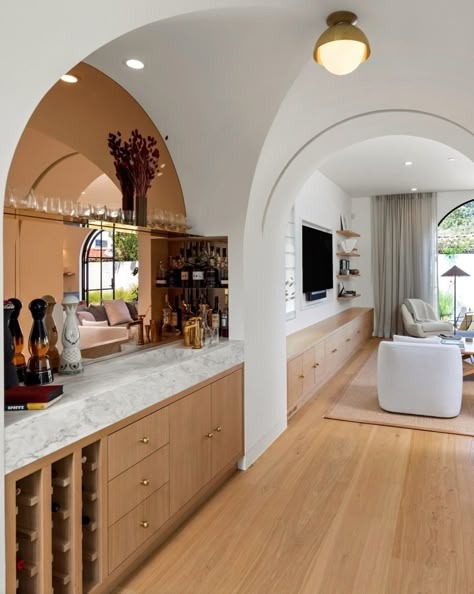 Arched Wet Bar, Emphasize Design, Wet Bar Designs, Bar Nook, Inside Bar, Parisian House, Home Wet Bar, Built In Bar, Formal Living Room