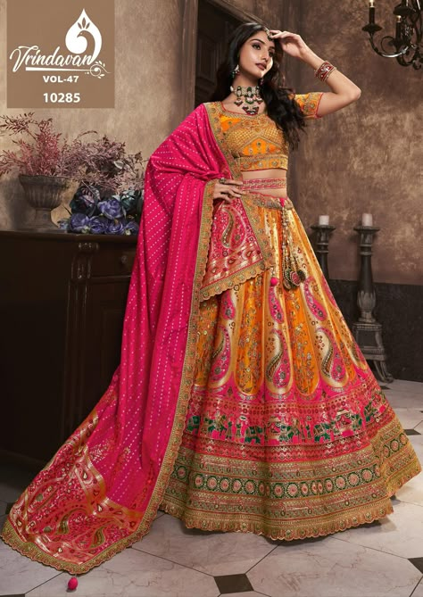 ROYAL VRINDAVAN BRIDAL AND BRIDEMAID LEHENGA CHOLI ALL READY STOCK Anarkali Lehenga Gowns, Lehenga Yellow, Embroidered Bridal Lehenga, Heavy Lehenga, Choli Dress, Indian Lehenga Choli, Choli Blouse, Anarkali Lehenga, Saree Bollywood