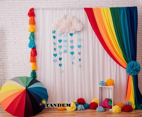 Candy Themed Party, Rainbow Backdrop, Rainbow Party Decorations, Birthday Room Decorations, Birthday Party Theme Decorations, Paper Flower Crafts, בר מצווה, Rainbow Decorations, Birthday Planning