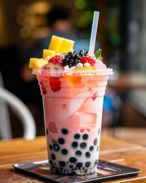 Bubble Tea Recipe, Fruit Pineapple, Bubble Tea Boba, Photography Colorful, Beverage Photography, Fresh Juices, Snack Healthy, Kawaii Cooking, Tapioca Pearls