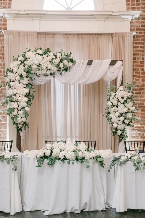 Bridal Head Table, Brides Table Decorations, Main Table Wedding, Wedding Reception Head Table, Head Table Wedding Decorations, Reception Head Table, Wedding Head Table, Brides Table, White Rose Wedding