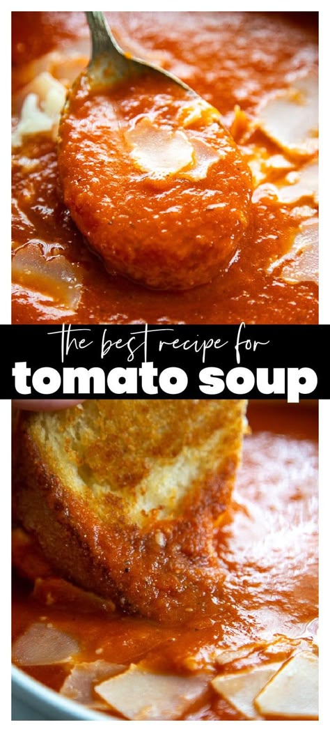 collage image of tomato soup with recipe title Tomato Soup Crock Pot, Crock Pot Tomato Soup, Instant Pot Soups And Stews, Soup Recipes Tomato, Hearty Tomato Soup, Slow Cooker Soup Recipes Easy, Crockpot Tomato Soup, Instant Pot Tomato Soup, Slow Cooker Tomato Soup