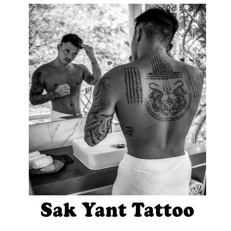 What are Sak Yant Tattoos? | Designs, Meanings, History 2023 Sak Yant Back Tattoo, David Beckham Tattoos, Tato Irezumi, Man With Tattoos, Buddhist Tattoo, Bamboo Tattoo, Thailand Tattoo, Tattoo Placements, Sak Yant Tattoo