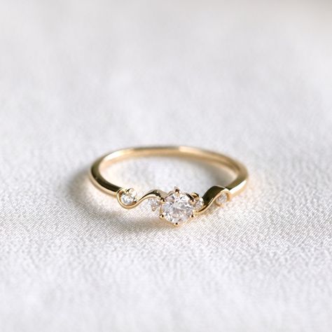 Solid Gold Diamond Engagement Ring, Dainty Moissanite Promise Ring, Stackable Ring, Anniversary Ring, Placeholder Ring - Etsy Promise Rings Cheap, Non Tarnish Rings, Aesthetic Promise Rings Gold, Promos Rings, Small Gold Wedding Rings, Promise Rings For Her Gold, Pretty Promise Rings, Minimalist Engagement Ring Gold, Subtle Engagement Rings